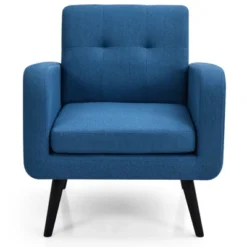 Tangkula Modern Upholstered Accent Chair Linen Fabric Single Sofa With Rubber Wood Leg Grey/ Blue -Beauty house GUEST eb7cbddf 88f1 4710 9b16 b9e530cf2ff7