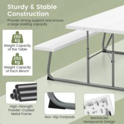 Tangkula Folding Picnic Table W/ 2 Benches 6 FT Camping Table Set W/ All-Weather HDPE Tabletop White -Beauty house GUEST eba851a4 4d36 46d7 8b5a 926b4fe60a3a