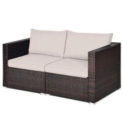 Tangkula 2PCS Rattan Corner Sofa Set Patio Outdoor Furniture Set W/ 4 Beige Cushions -Beauty house GUEST ebc4a4a8 6886 403d 8281 5f181ffe2e96