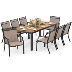 Tangkula 9-Piece Outdoor Patio Furniture W/ Large Wooden Tabletop & Umbrella Hole -Beauty house GUEST ebe5501c 5412 4cdc b7ad 4fcf242262cc