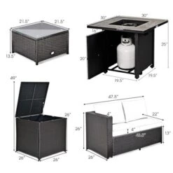 Tangkula 5-Piece Patio Furniture Set With 30 Inches Gas Fire Pit Table Outdoor PE Wicker Sectional Sofa Set With Cushions Red/Beige/Navy/Turquoise -Beauty house GUEST ebf100e4 14a9 4ac7 a2be b033a74d193e