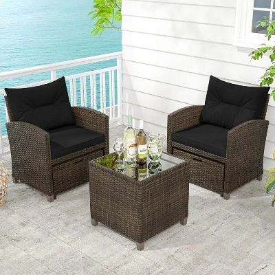 Tangkula 5 CS Rattan Furniture W/ & Tempered Glass & 2 Ottomans Coffee Table Patio 3 Tangkula 5 CS Rattan Furniture W/ & Tempered Glass & 2 Ottomans Coffee Table Patio