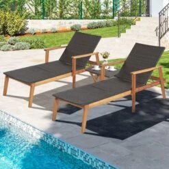 Tangkula 2PCS Patio Lounge Chair Adjustable Recliner Chair Acacia Wood Frame Folding Table Set -Beauty house GUEST ec39558c 9820 47a9 9271 56ff7d5b879a