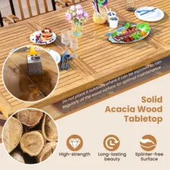 Tangkula Acacia Wood Dining Table For 8 People, 79" Large Rectangular Patio Table With Built-in Umbrella Hole -Beauty house GUEST ecf194ad a3a8 4f40 b34c 6a2abb587ce3