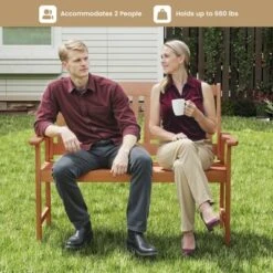 Tangkula Patio Wood Bench Garden Loveseat W/Inclined Backrest Long Armrests Wood Grain -Beauty house GUEST ecfd3214 dfa3 4b3a 8d47 3fd69d7ed3d8