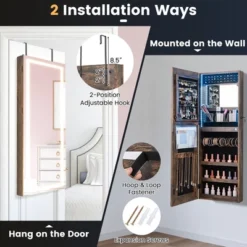 Tangkula LED Mirror Jewelry Cabinet Wall/Door Mounted Organizer Armoire W/ 3 Color Light -Beauty house GUEST ed636629 f9ac 4bbb 8c43 6146867ed51e