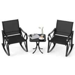 Tangkula 3 Piece Patio Rocking Set 2 Rocking Chairs W/ Tempered Glass Side Table -Beauty house GUEST ed7de52f 75fd 45cf bf26 1d52bb1b3401