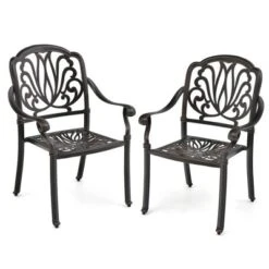 Tangkula 2 Pieces Cast Aluminum Chairs Set Of 2 Stackable Patio Dining Chairs W/ Armrests -Beauty house GUEST ed8f7ee0 f872 48aa 9ae6 4ab7274be3cc