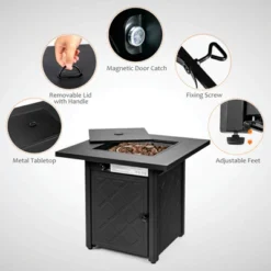 Tangkula Set Of 7 Patio Furniture Set W/ 28" 50000 BTU Propane Gas Fire Pit Table Cushions