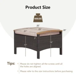 Tangkula Outdoor PE Wicker Ottoman Set Of 2 Patio Rattan Footrest Seat With Soft Cushions & Curved Acacia Wood Handles Beige/Navy Blue/Red/Off White -Beauty house GUEST ef3dd7d1 687e 4f08 a3bb 2ca83860ad99