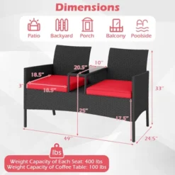 Tangkula Outdoor Rattan Loveseat 2-Seat Patio Conversation Set With Built-in Coffee Table Cushions Wicker Bench Furniture -Beauty house GUEST ef4ec22b 845a 4ab6 89d4 8017a9047e9e