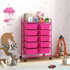 Tangkula 10 Drawers Rolling Cart Classroom Organizers Storage Cart With Wheels For Teacher Office Home School Supplies Tool Craft Hot Pink -Beauty house GUEST efa1419f e54b 457b 972a 51a215d78fa4