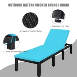 Tangkula Adjustable Rattan Patio Chaise Lounge Chair Couch W/ Turquoise Cushion -Beauty house GUEST eff1f8fa 0b43 4927 a8f9 398a05adc348