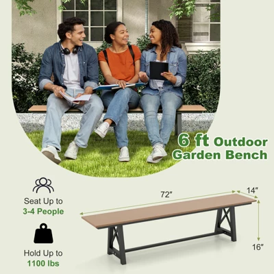 Tangkula 3-4 Person Outdoor HDPE Bench With Metal Frame 72" Long Patio Backless Bench Weatherproof Garden Bench 8 Tangkula 3-4 Person Outdoor HDPE Bench With Metal Frame 72" Long Patio Backless Bench Weatherproof Garden Bench - Image 6