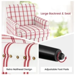 Tangkula Modern Accent Armchair Upholstered Single Sofa Chair W/ Rubber Wood Legs Red Checkerboard 17 Tangkula Modern Accent Armchair Upholstered Single Sofa Chair W/ Rubber Wood Legs Red Checkerboard -Beauty house GUEST f03295eb edd7 44c5 841b a2dbc0b2021e