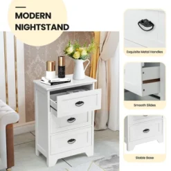 Tangkula End Table Nightstand Bedroom Storage W/ 3 Drawers & Wood Slide White -Beauty house GUEST f06cab7e 6142 43ff bf02 a8f298304e3c