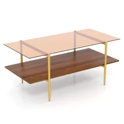 Tangkula 2-Tier Glass Coffee Table W/ Tampered Glass Tabletop & Open Storage Shelf -Beauty house GUEST f08521f8 bcb7 4c8f 82ec 46aa6106b041