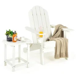 Tangkula Patio 2PCS Adirondack Chair Side Table Set Outdoor Chair Set With End Table Weather Resistant Cup Holder For Backyard Garden White -Beauty house GUEST f0967f33 46fb 4485 9909 5e0d99789d5e