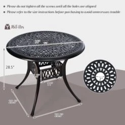 Tangkula 36" Outdoor Dining Table Round Cast Aluminum Patio Dining Table With Umbrella Hole And Adjustable Non-Slip Foot Pads -Beauty house GUEST f097e46f dd3f 4498 a9e1 d8aebcf8b0f4