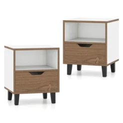 Tangkula 2PCS Nightstand Mid Century Modern Bedside Table W/ Drawer Open Storage Shelf -Beauty house GUEST f0e7d053 91b6 48f0 bd8b d5833b3e6a17