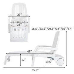 Tangkula 2 PCS Patio Lounge Chair Chaise Recliner Adjustable Backrest All Weather For Outdoor&Indoor Wheels White