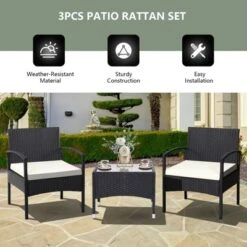 Tangkula 3PCS Wicker Rattan Furniture Patio Coffee Table Chair W/ Washable Cushion -Beauty house GUEST f0fa02bd 574b 4053 bed1 d258542a372c