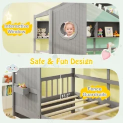 Tangkula Twin Size House Bed Kids Bed Frame W/ 2 Storage Drawers & Fence Guardrails -Beauty house GUEST f0fc4f9d cdca 4f21 a15f 6f4dc121f166