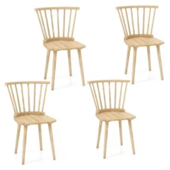 Tangkula 4 PCS Dining Chair Windsor High Spindle Back Wood Kitchen Chairs W/ Rubber Wood Frame -Beauty house GUEST f10b5083 bfb4 4d39 aa75 6d7b3c2d5af7