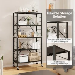 Tangkula 2PCS Foldable Storage Shelf W/ Wheels Adjustable Shelves Metal Shelving Unit -Beauty house GUEST f128c50a ab04 4a4a bdfc 69cfa14742ca