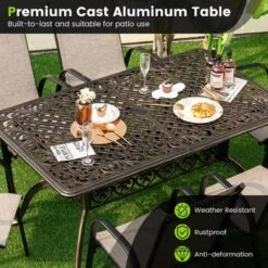 Tangkula 59" Patio Rectangle Dining Table Outdoor Cast Aluminum Table W/ Umbrella Hole -Beauty house GUEST f16d5edd 5e9f 42ec abd5 940e1aa835ec