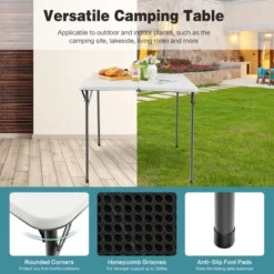 Tangkula Folding Camping Table Portable Picnic Table With All-Weather HDPE Tabletop Metal Frame & Carry Straps White/Gray -Beauty house GUEST f16f153f fe7b 411f 8e6f af6aae9feca2