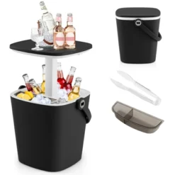 Tangkula Portable Cooler Table With Handle Cooler W/ Lift Top Lid & Bottle Opener 3-in-1 Outdoor Cocktail Drink Table Black/Blue -Beauty house GUEST f17a9479 50e4 4af5 956f 060f2bcf4782