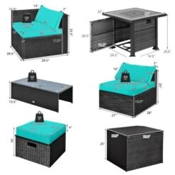 Tangkula 9PCS Furniture Set W/ 32" Fire Pit Table 50,000 BTU Square Propane Fire Pit Patio Turquoise -Beauty house GUEST f1c048b9 8c6c 42e3 9492 953dfd369efe