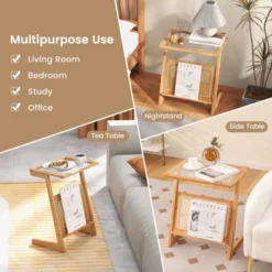 Tangkula 1pc/2pcs Z-shaped Side Table W/ Rattan Shelf Glass Top End Table W/ Magazine Rack Space-saving Sofa Side Bedside Table -Beauty house GUEST f200bc02 358b 4a1e 9825 a1f8a33d6b5f