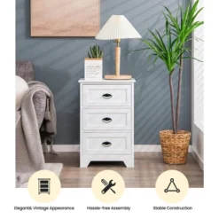 Tangkula End Table Nightstand Bedroom Storage W/ 3 Drawers & Wood Slide White -Beauty house GUEST f2300d4c 0a76 4712 93c4 04be67971294