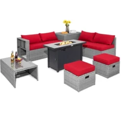 Tangkula 9 PCS Patio Furniture Set With 42" 60,000 BTU Fire Pit Outdoor Space-Saving Sectional Sofa Set With Storage Box Black/Gray/Navy/Red/Turquoise/Off White -Beauty house GUEST f289e529 3a89 45e1 bf20 b2c8a4c4fcd9