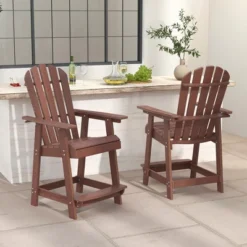 Tangkula Tall Adirondack Chair HDPE Outdoor Bar Stools With Armrests 4.5” Wide Footrest Patio Adirondack Barstools All-Weather Balcony Chairs Brown -Beauty house GUEST f2b7d531 21b2 4873 8b92 4cd9891a8705