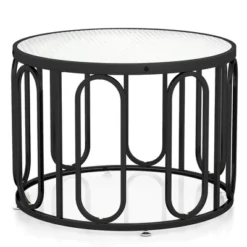 Tangkula 2-Tier 24" Round Coffee Table W/ Oval Swivel Brackets & Reeded Tempered Glass -Beauty house GUEST f2fa86d9 93a7 4562 871d b12a54a5e04a