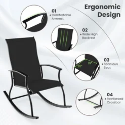 Tangkula Set Of 4 Outdoor Rocking Chair Patio Rocker W/ Breathable Fabric Black -Beauty house GUEST f30be041 b41e 4b46 8c57 31ca805a6cf7