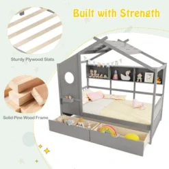 Tangkula Twin Size House Bed Kids Bed Frame W/ 2 Storage Drawers & Fence Guardrails -Beauty house GUEST f31bcf4b c2d4 442e 9f62 004b62c0cb81