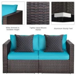 Tangkula 4PCS Rattan Corner Sofa Set Patio Outdoor Furniture Set W/ Blue Cushions -Beauty house GUEST f3788cb2 65c6 4ec5 974e eab4b2ec5e82