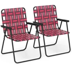 Tangkula Set Of 2 Patio Folding Web Chair Set Portable Beach Camping Chair Red -Beauty house GUEST f38e6bb1 70a6 48b2 92df 6dc9c9d3eb29