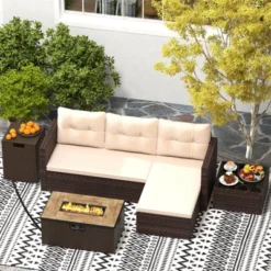 Tangkula 4 PCS Outdoor Furniture Set W/ 32" Fire Pit Table & Propane Tank Cover -Beauty house GUEST f3ebff9e fc1c 4d2b 9b78 a3f1f242a45d