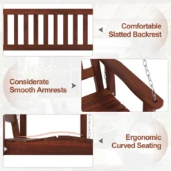 Tangkula Wooden Porch Swing 2-Person Hanging Swing Chair W/ Adjustable Galvanized Metal Chains -Beauty house GUEST f3f4d539 65bc 4986 b505 03655b43f2a9