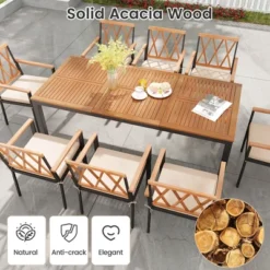 Tangkula 9 PCS Outdoor Patio Dining Set Rectangular Dining Table & Chairs Set For 8 W/Acacia Wood Tabletop Metal Frame -Beauty house GUEST f476c10f b7d7 451d b22a a7b8747c5f68