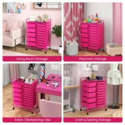Tangkula 15 Drawer Rolling Storage Cart Opaque Multicolor Drawers Home Organizer Mixed Hot Pink -Beauty house GUEST f4b3f24d bcc3 4047 877d 8faf8d88ad6f