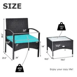 Tangkula 3 PCS Patio Wicker Rattan Furniture Set Coffee Table & 2 Rattan Chair W/ Cushion Turquoise -Beauty house GUEST f4ed7db7 01d2 410d a782 59d64e2dc1ff