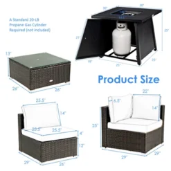 Tangkula 6-Piece Patio Furniture Set W/ 30" Propane Fire Pit Table Outdoor PE Wicker Conversation Set W/ Cushions &Tempered Glass Coffee Table -Beauty house GUEST f537071d dc73 4716 bd9e 7d1e49ec81ac