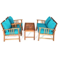 Tangkula 8pcs Wooden Patio Furniture Set Table & Sectional Sofa W/ Turquoise Cushion 20 Tangkula 8pcs Wooden Patio Furniture Set Table & Sectional Sofa W/ Turquoise Cushion -Beauty house GUEST f5936497 3e87 4cb0 b036 ca33493a390c