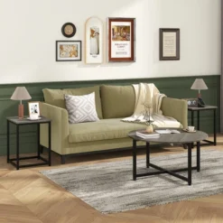 Tangkula Round Nesting Table Set Of 3 Coffee Table W/ 2 End Tables Sturdy Metal Frame